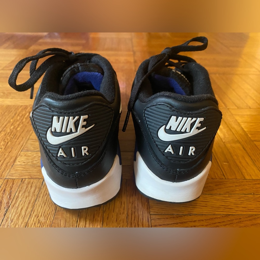 NIKE 👟 Air Max 90 (GS) Sneakers | Youth Size 6 Leather Black White Royal Blue